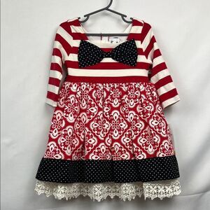 Counting Daisies Red white black multi pattern dress with lace New size 4